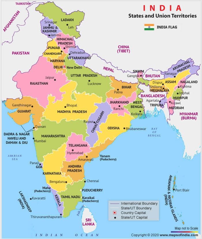 ભારતના 29 રાજ્યો ના નામ અને રાજધાની ના નામ